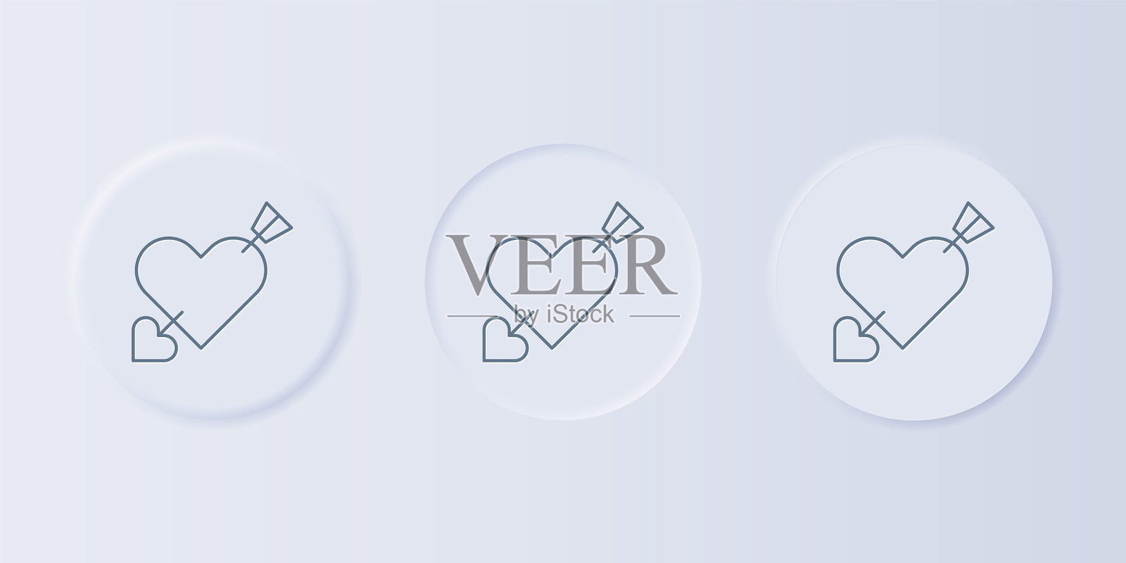 灰色的爱心和箭头图标,背景为灰色。爱情标志。情人节符号。方形按钮中的图标集合。矢量图。插画图片素材