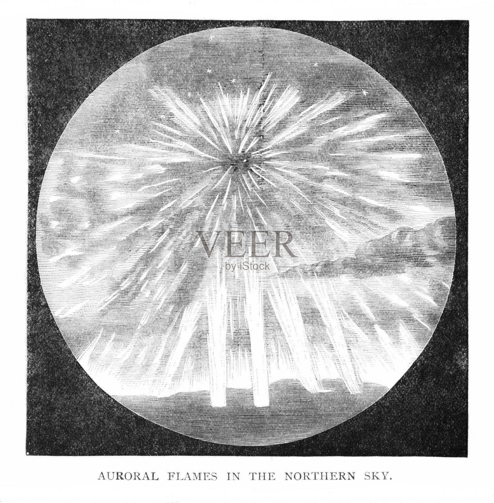 北极上空的极光火焰,特写圆形图像插画图片素材