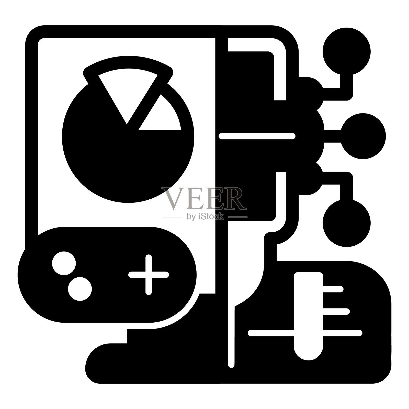 游戏手柄上的非玩家角色机器人,神经网络概念。矢量图形。白色背景上的游戏程序数据标志,适合移动或设计风格。插画图片素材