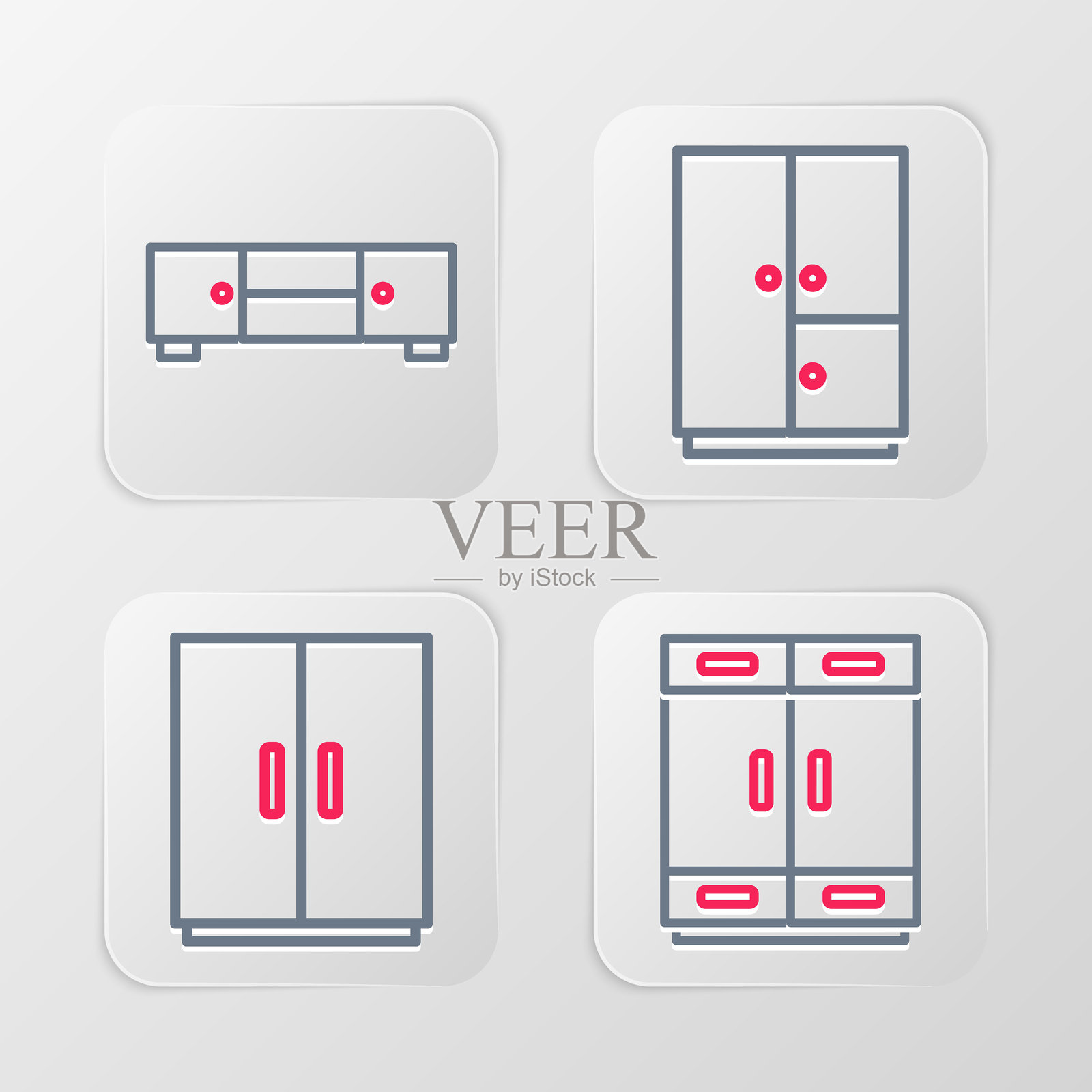 衣柜和抽屉柜图标。矢量图。插画图片素材