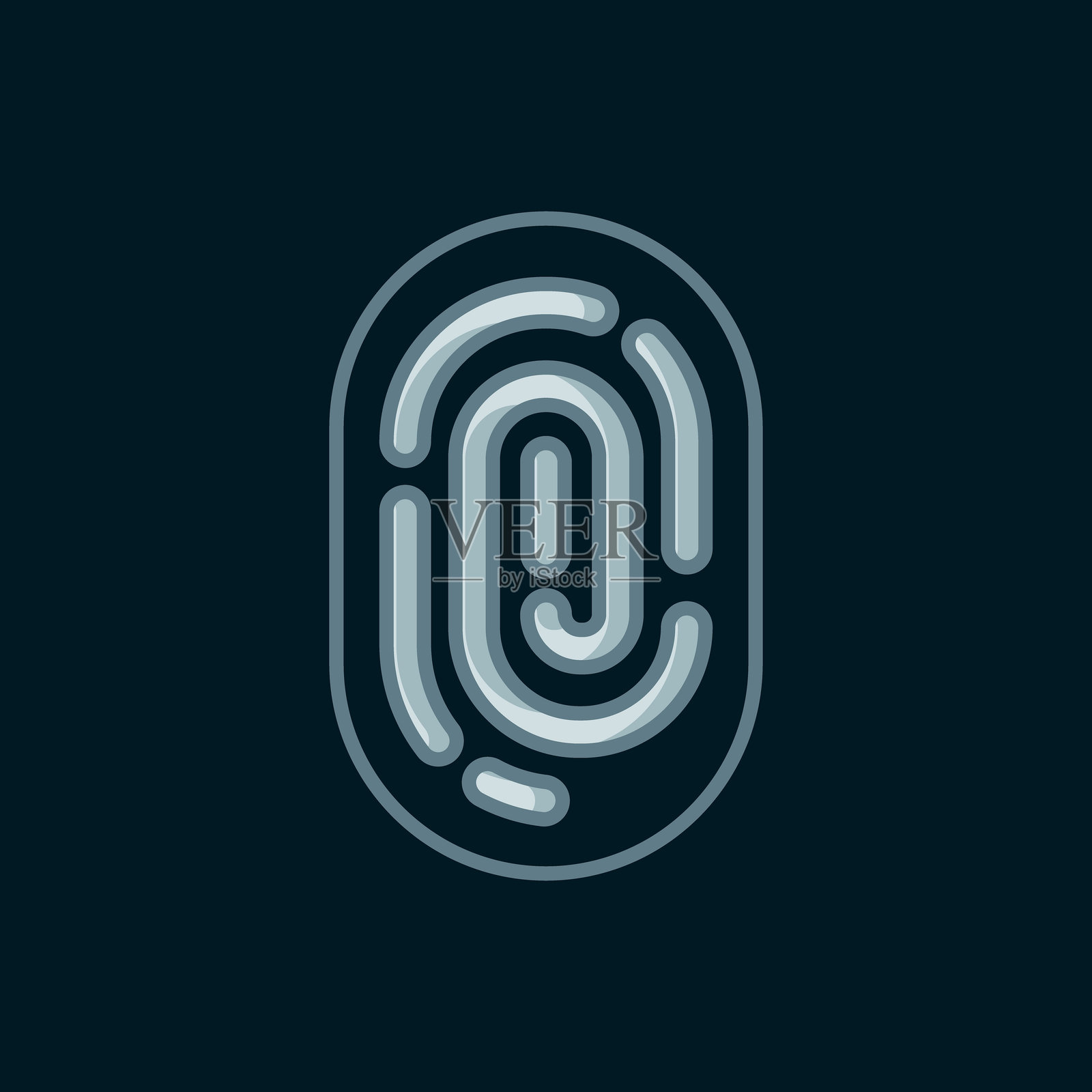 线条指纹图标,独立于黑色背景。身份识别应用图标。识别标志。触摸ID。扁平填充轮廓风格,带阴影。矢量图。插画图片素材