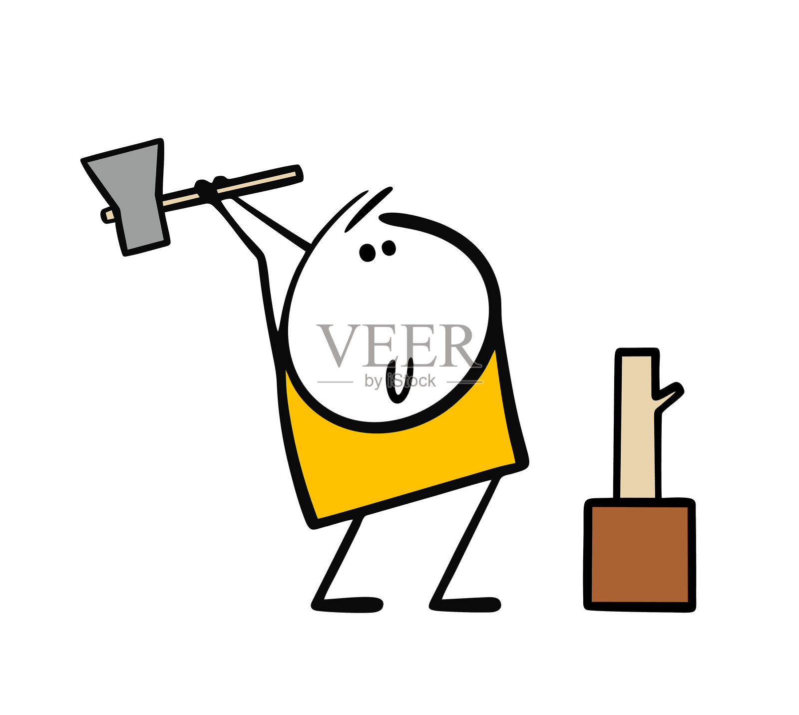 强壮的男人举起斧头正在劈柴。矢量插图展示了为乡村冬季房屋准备燃料的过程。为炉子或篝火准备的物资。插画图片素材