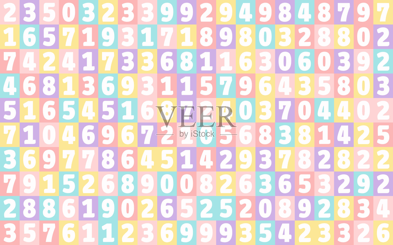 五彩缤纷的无缝矢量马赛克图案中的所有数学数字,教育设计插画图片素材
