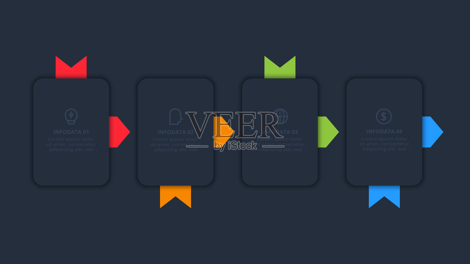 黑色背景上的四步信息图创意概念模板,用于网页设计。插画图片素材