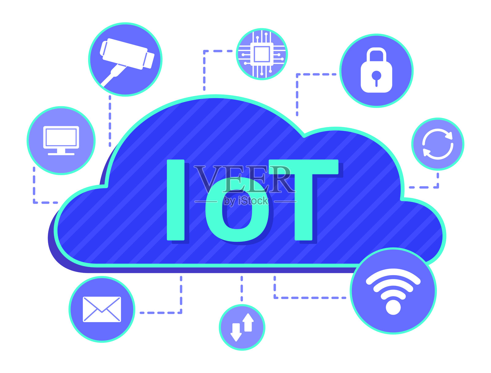 云计算通过物联网技术或互联网连接数字设备的Wi-Fi信号概念插图剪贴画插画图片素材