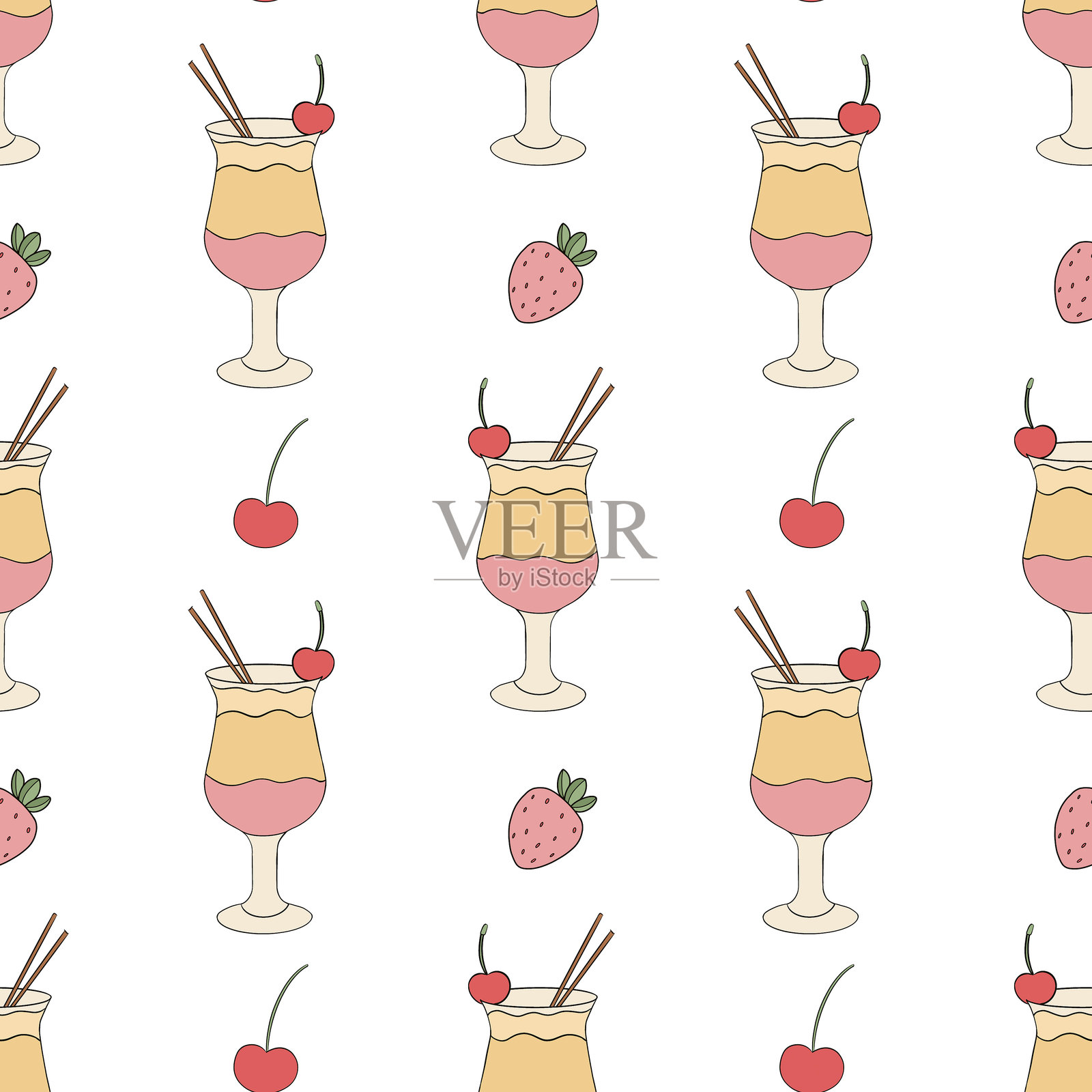 鸡尾酒的无缝图案插画图片素材
