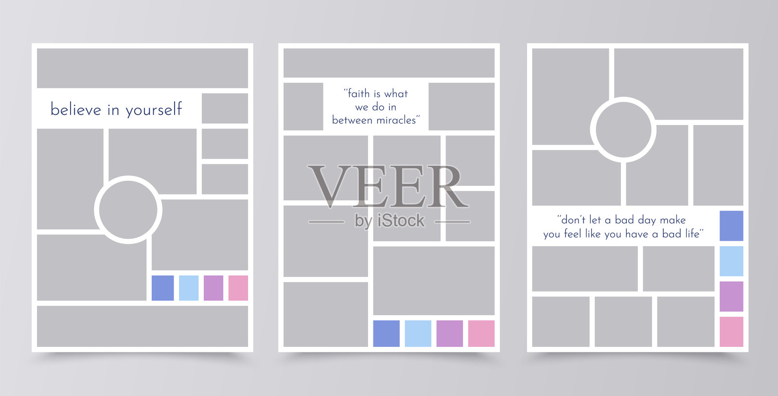 情绪板网格。照片拼贴模板。矢量插图。插画图片素材