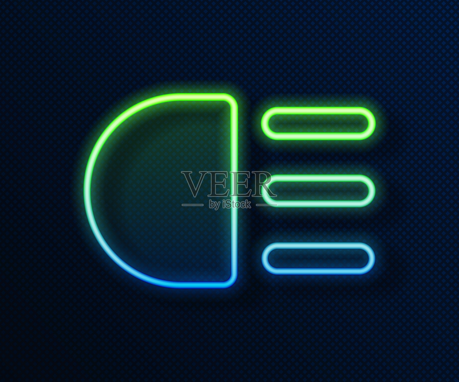 发光的霓虹线高光图标,独立于蓝色背景。汽车前灯。矢量图。插画图片素材