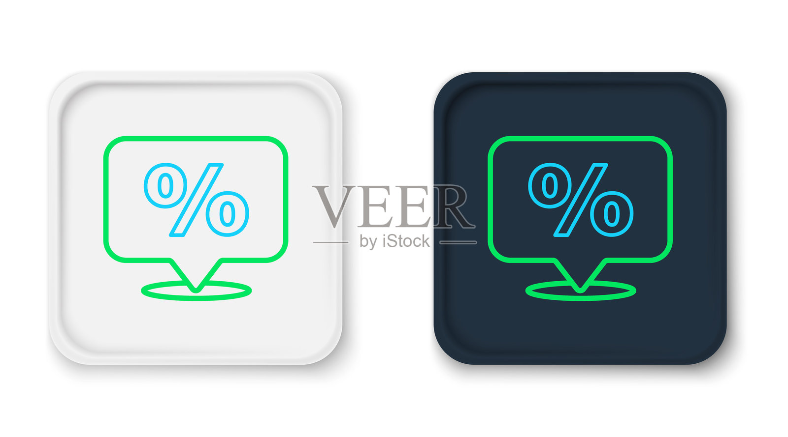 折扣百分比标签图标,孤立在白色背景上。购物标签标志。特价优惠标志。折扣券符号。彩色轮廓概念。矢量图。插画图片素材