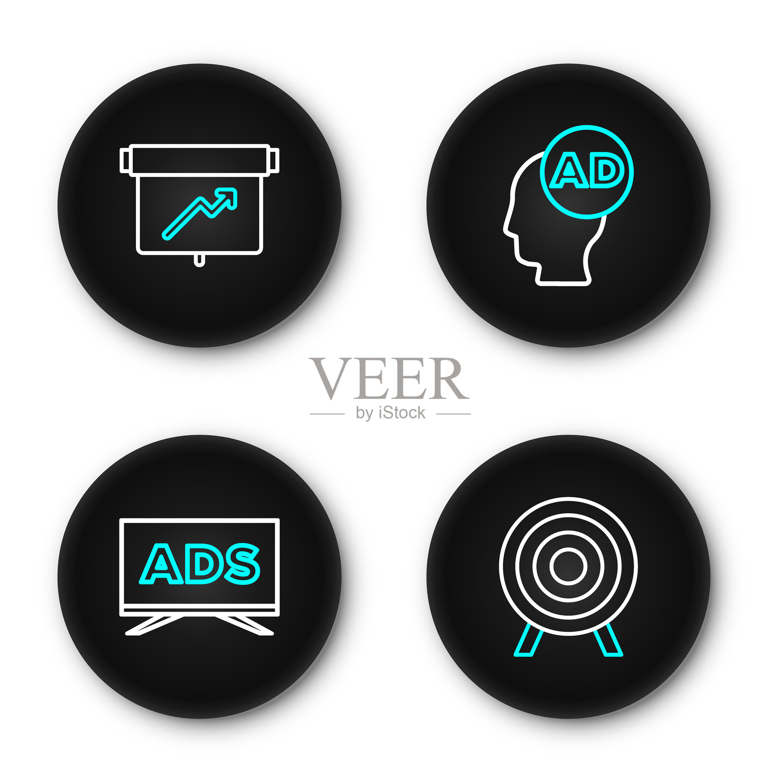 目标运动、广告和带图表图标的板。矢量图。插画图片素材