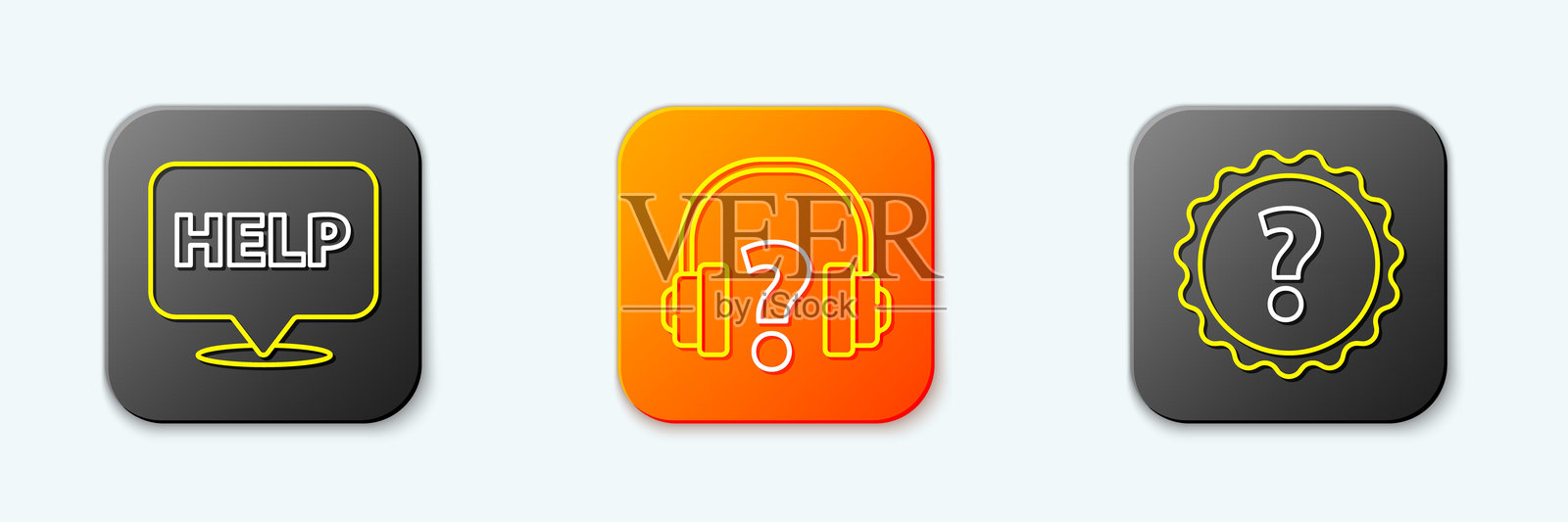 带有“帮助”文本、耳机和问号图标的对话框。矢量图。插画图片素材