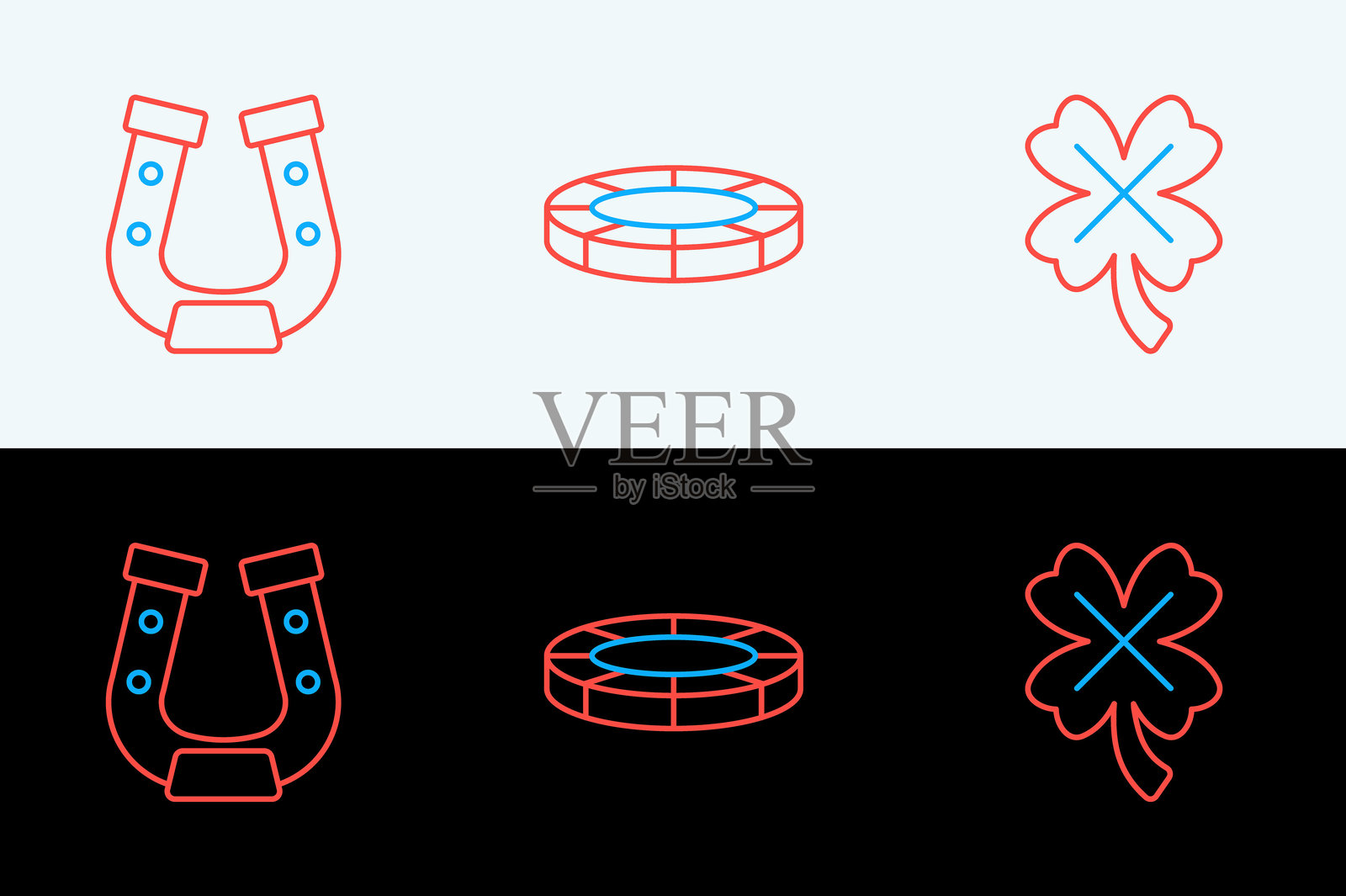 带有三叶草、马蹄铁和筹码图标的老虎机。矢量图。插画图片素材