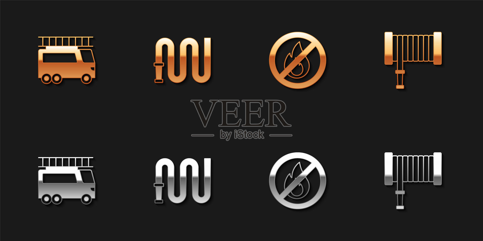 消防车、软管卷盘、无火焰和图标。矢量图。插画图片素材