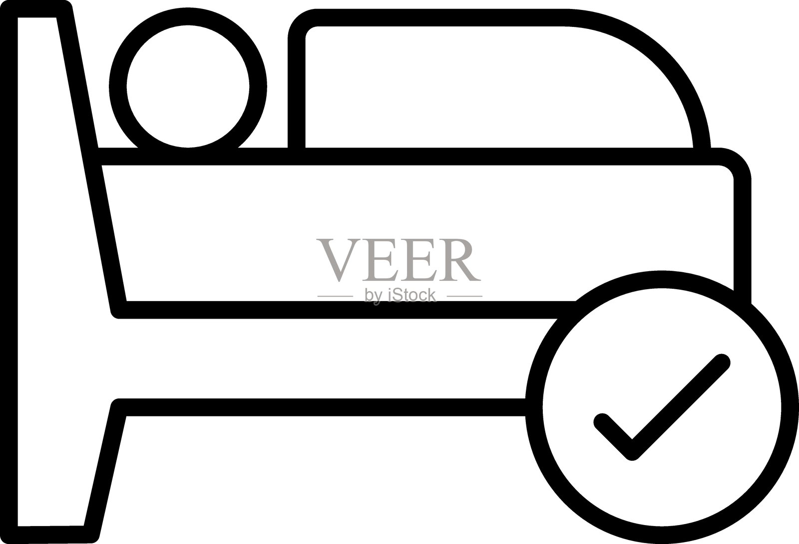 睡眠符号图标,带有表示认可或舒适的勾号,采用细线风格。插画图片素材