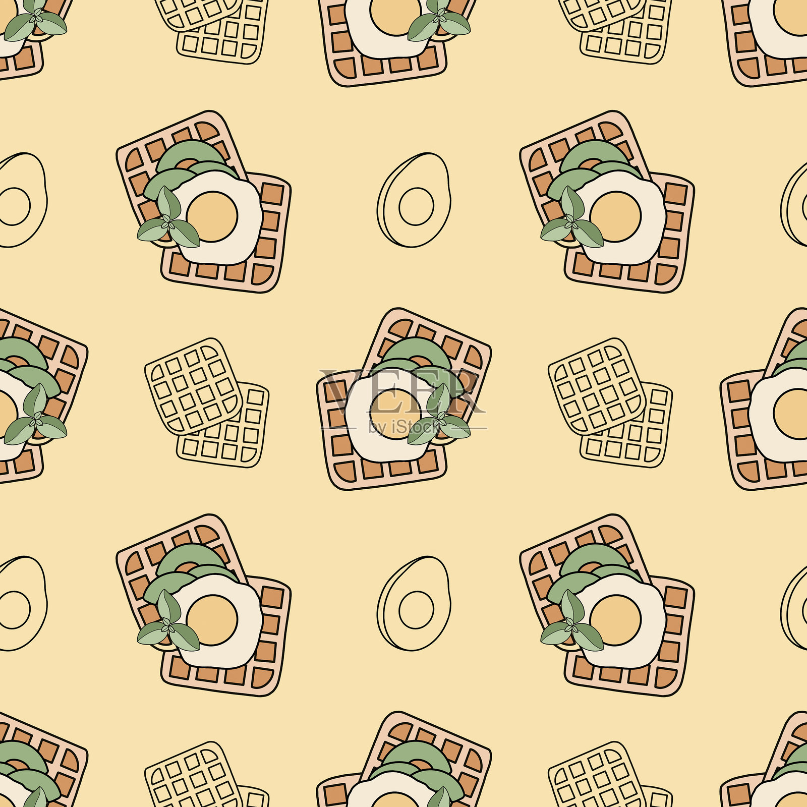 无缝图案,包含华夫饼和鸡蛋插画图片素材