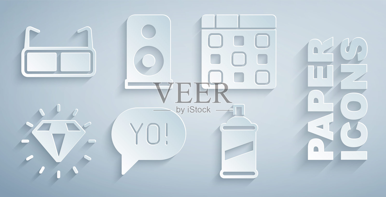 Yo风格字母,鼓机音乐,钻石,喷漆罐,立体声扬声器和眼镜图标。矢量图。插画图片素材