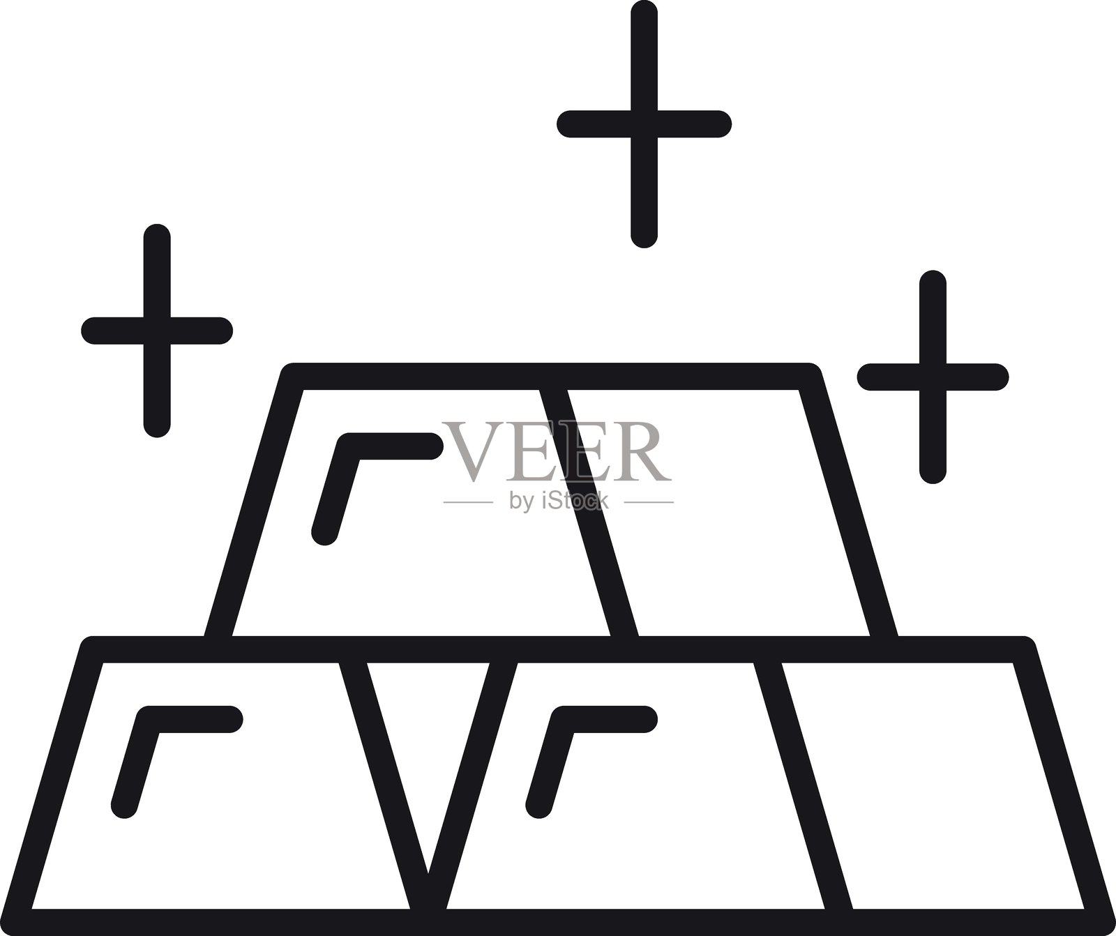金条堆叠,上方带有闪光效果,采用细线风格。插画图片素材