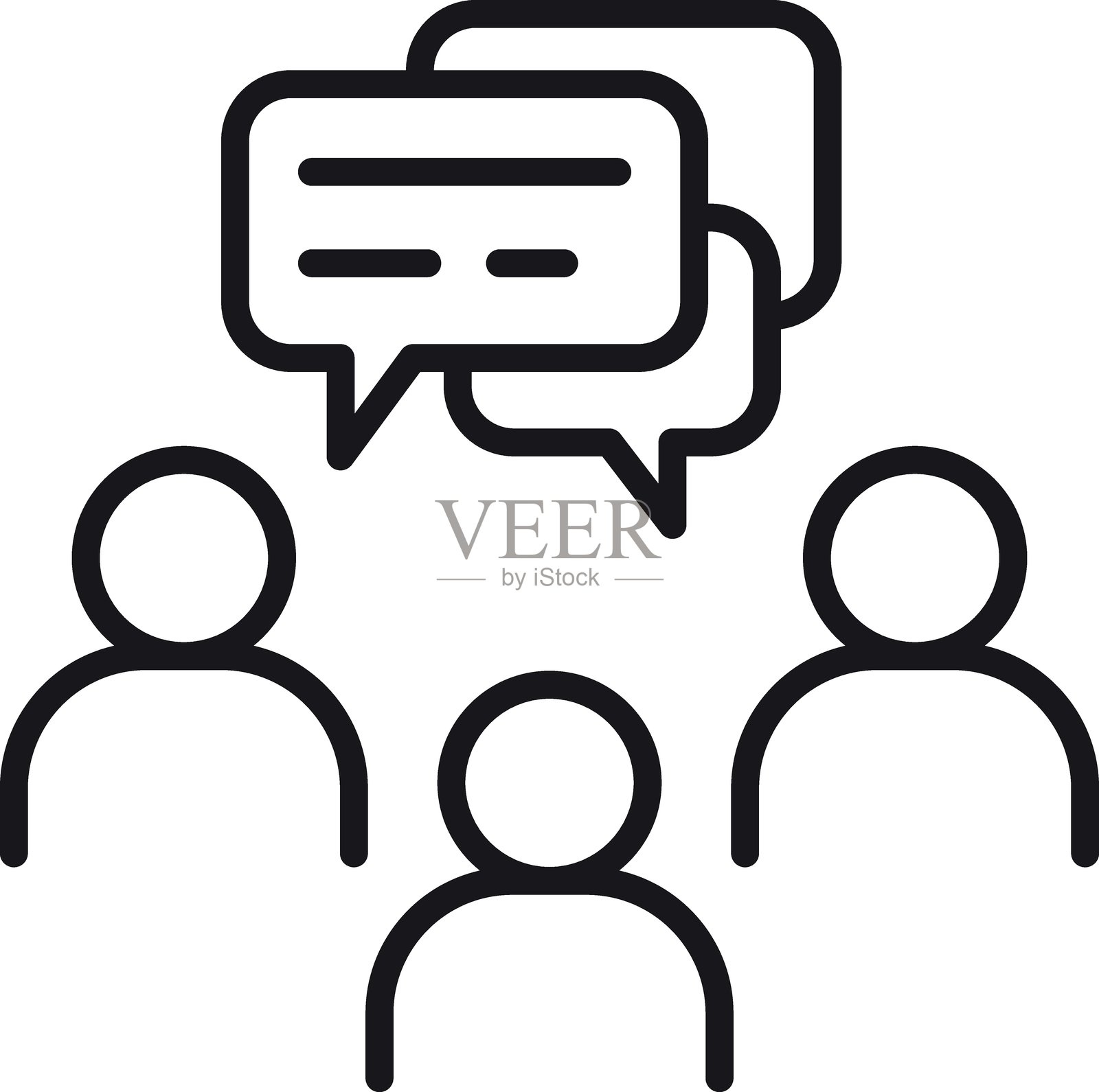 讨论环境中人们之间的沟通图标,采用细线风格。插画图片素材