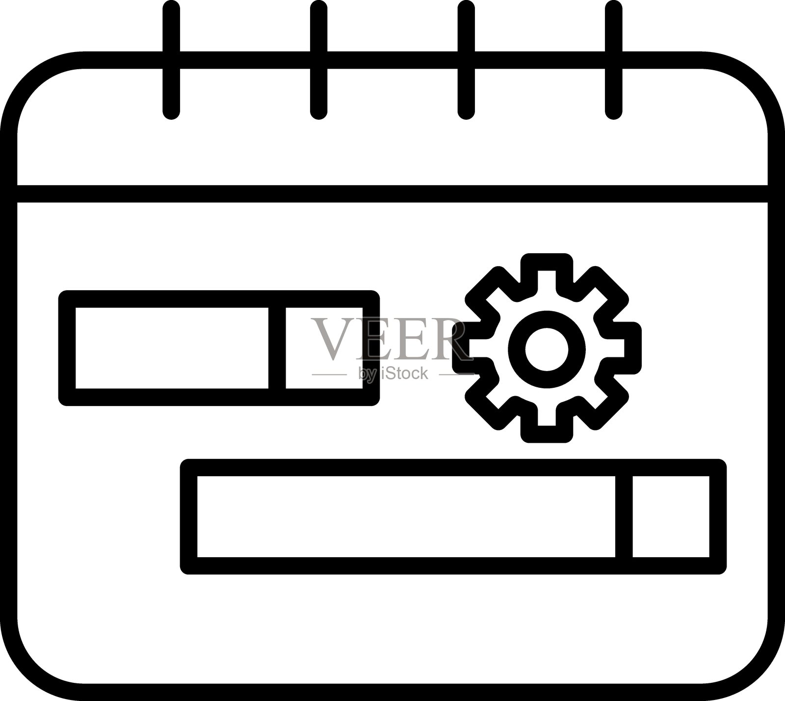 日历图标与齿轮,代表日程安排和计划,采用细线风格。插画图片素材