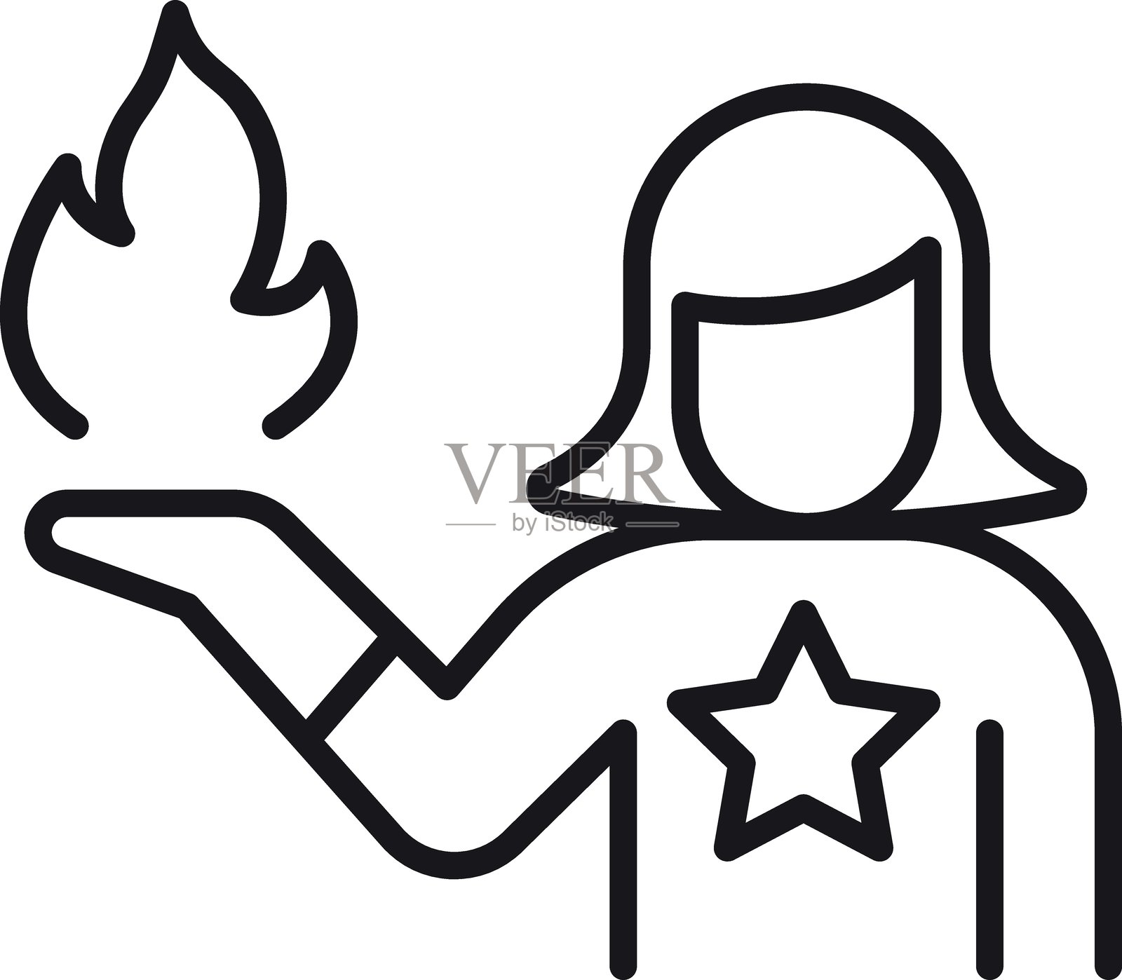 以细线风格描绘的人物手持火焰的图标插图。插画图片素材