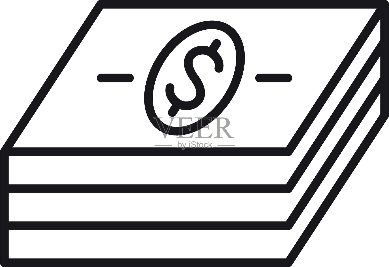 带有美元符号的现金堆图标插图,采用细线风格。插画图片素材