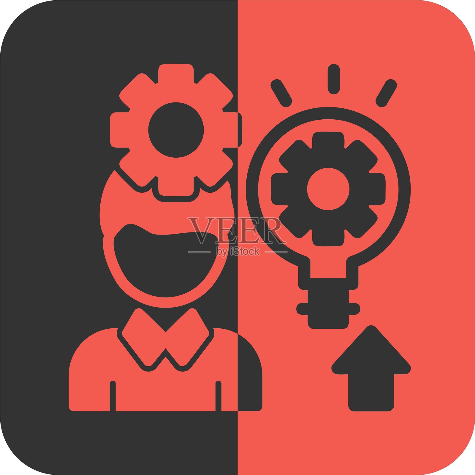 带有创意灯泡的人 红色反向图标插画图片素材