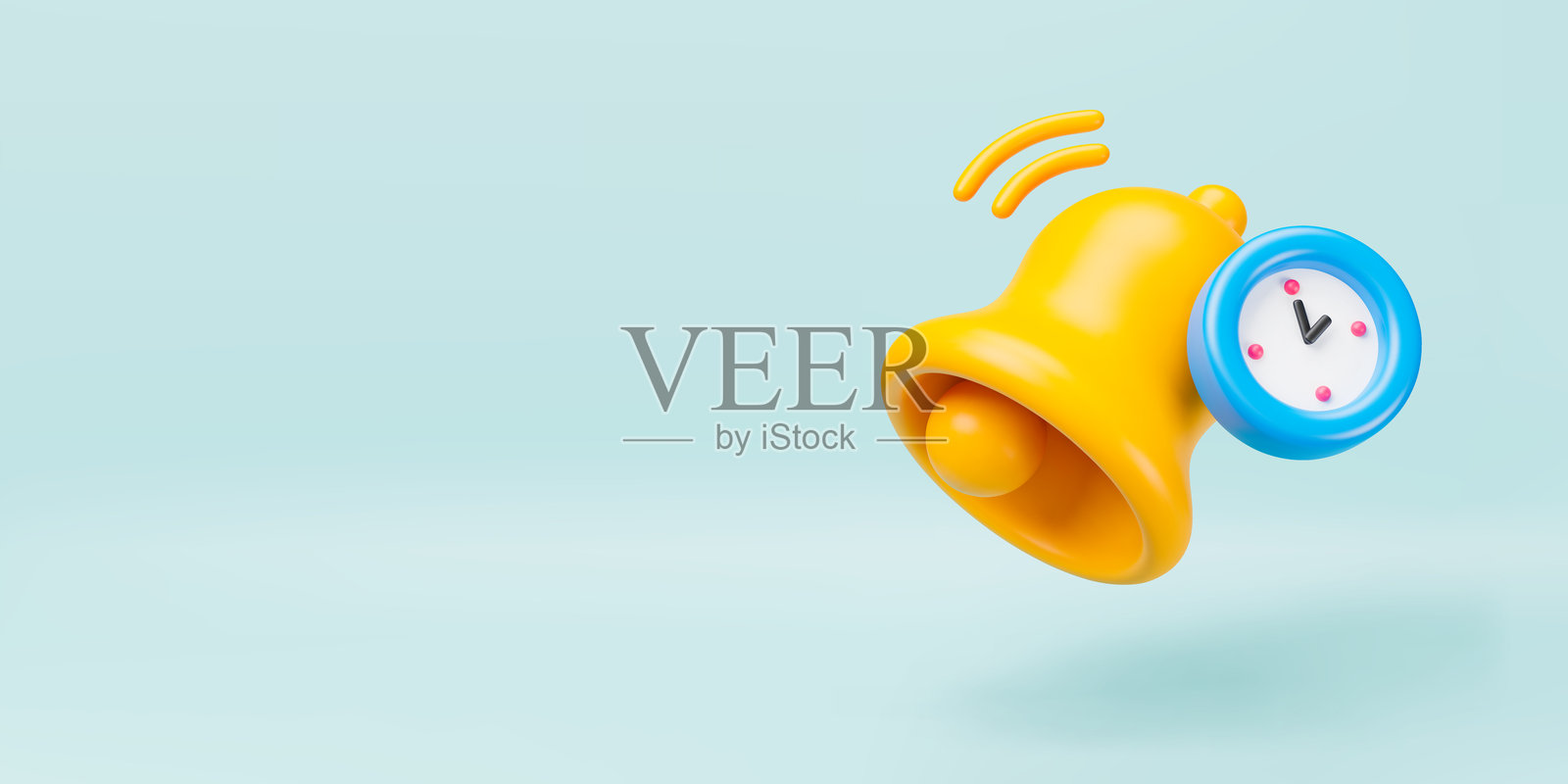 蓝色计时器的3D黄色铃铛插画图片素材