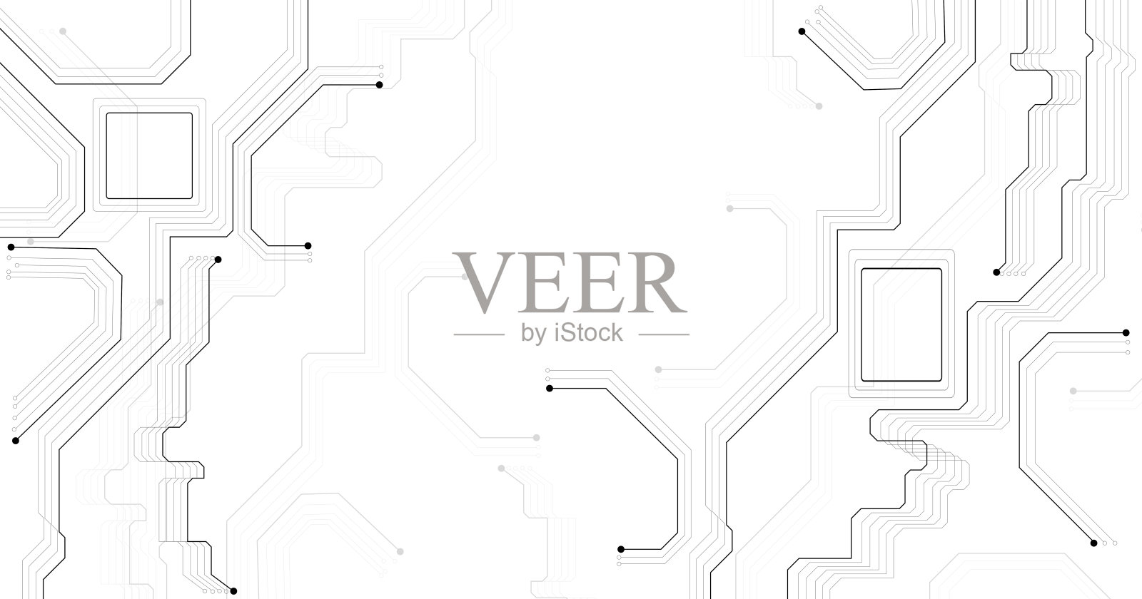 白色背景上的灰色电路图技术,包含各种技术元素。插画图片素材