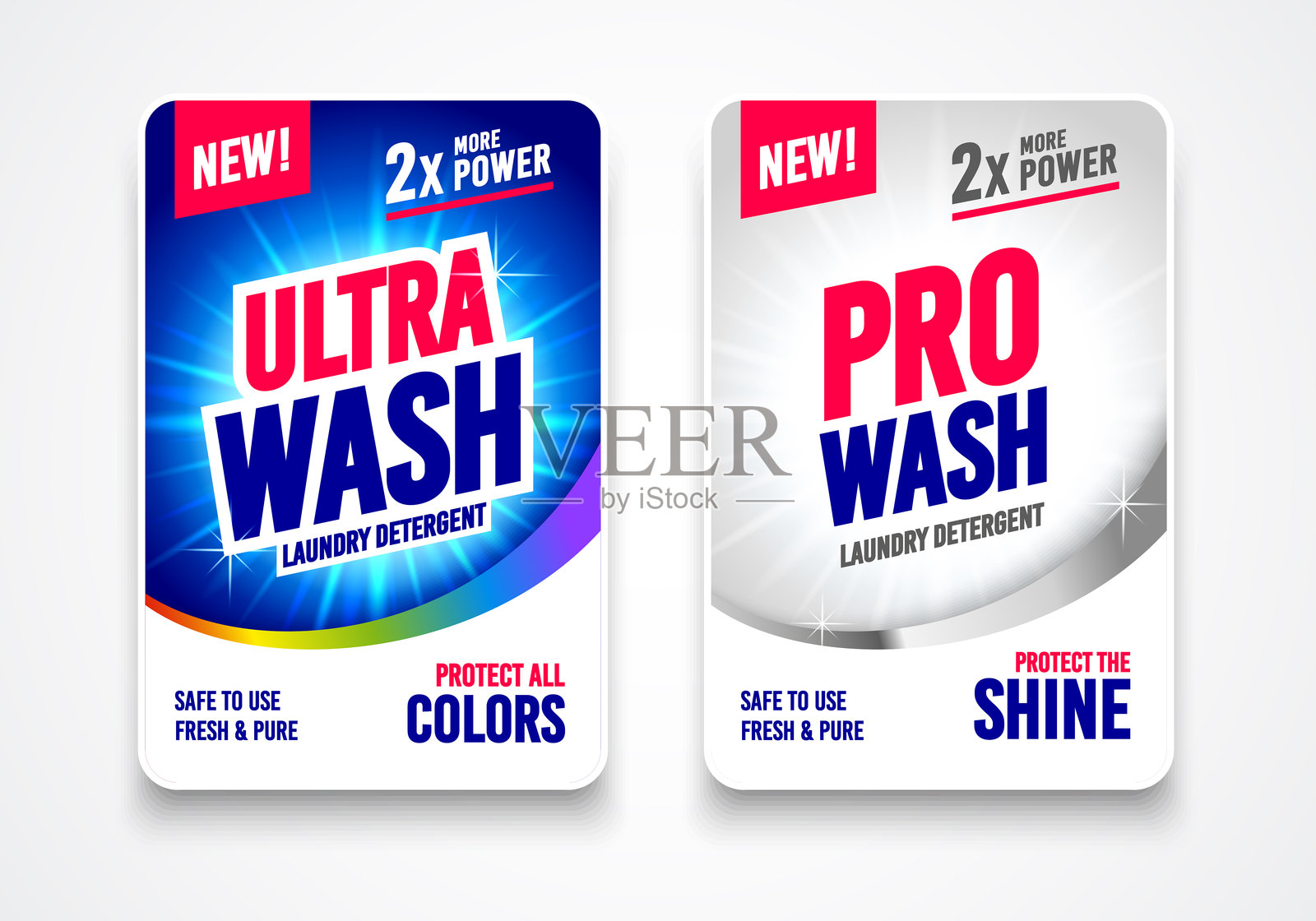 洗衣剂洗涤标签。洗涤产品包装设计插画图片素材