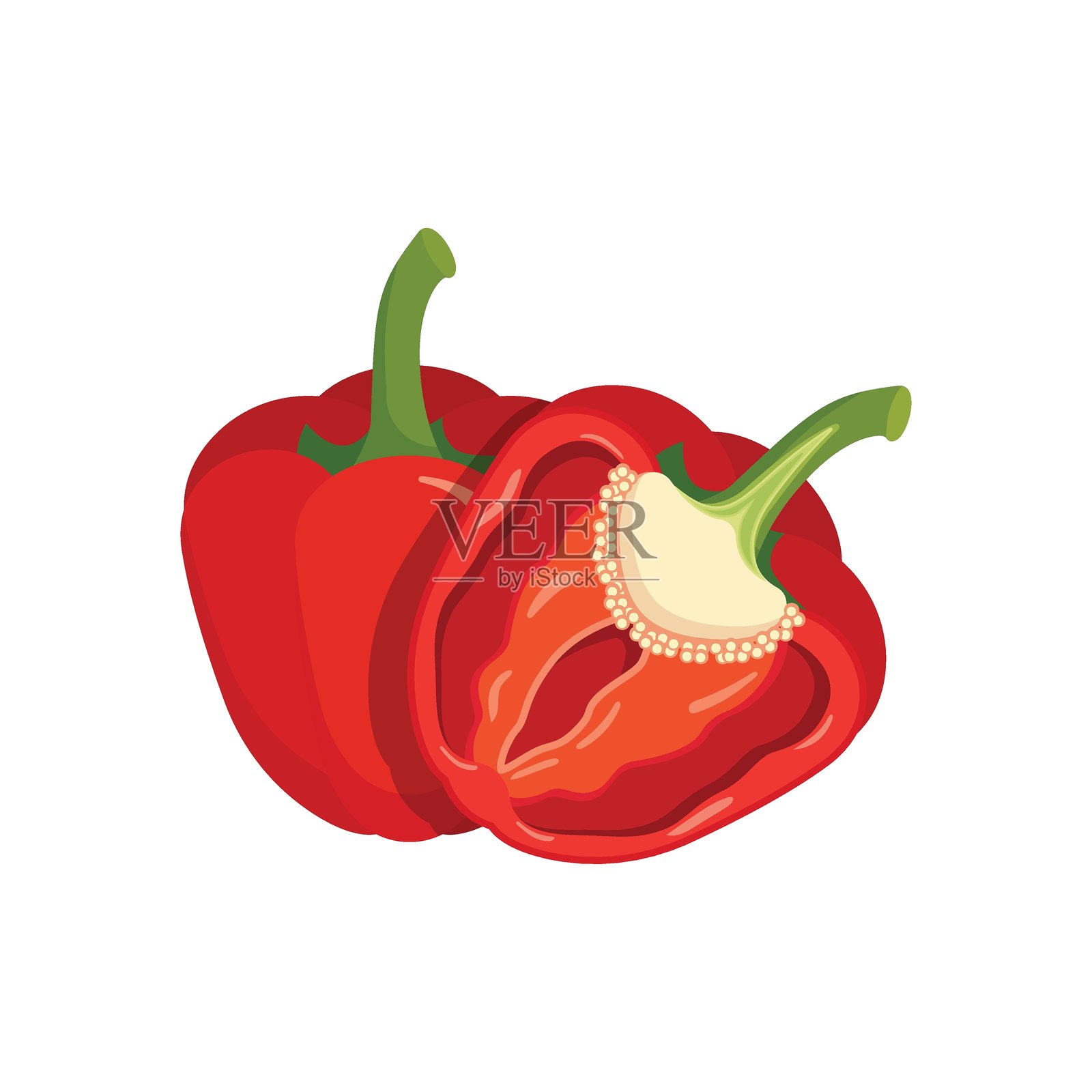 平面风格的红椒铃铛图标。新鲜的甜椒矢量插图,背景为孤立。健康食品标志商业概念。插画图片素材