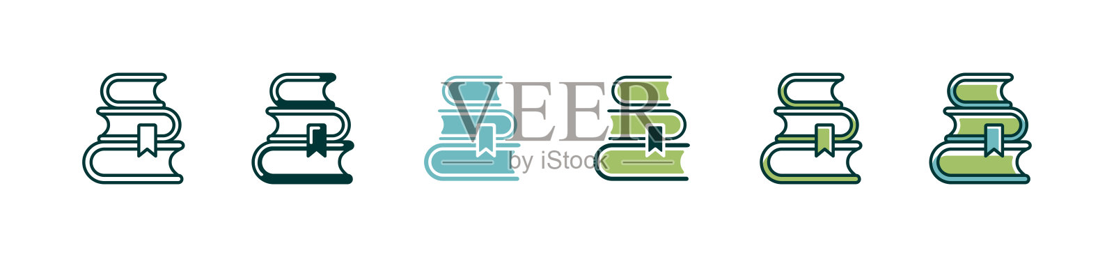 简单的书籍图标集,知识、文学、学习、书籍收藏、图书馆,矢量学习,书籍堆叠标志插图插画图片素材