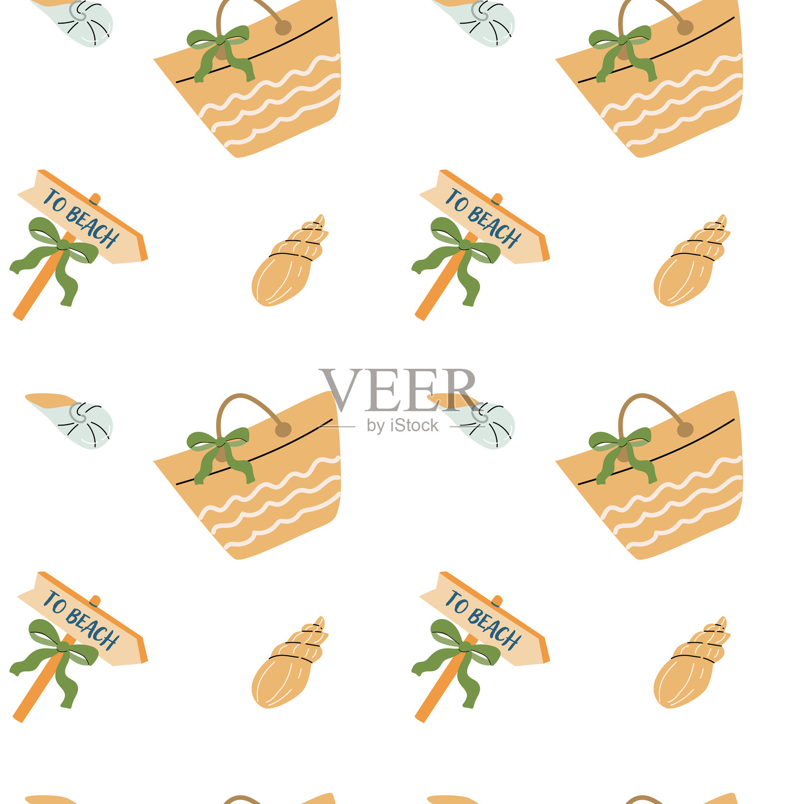 夏季假期海滩设计元素的趣味贴纸插画图片素材