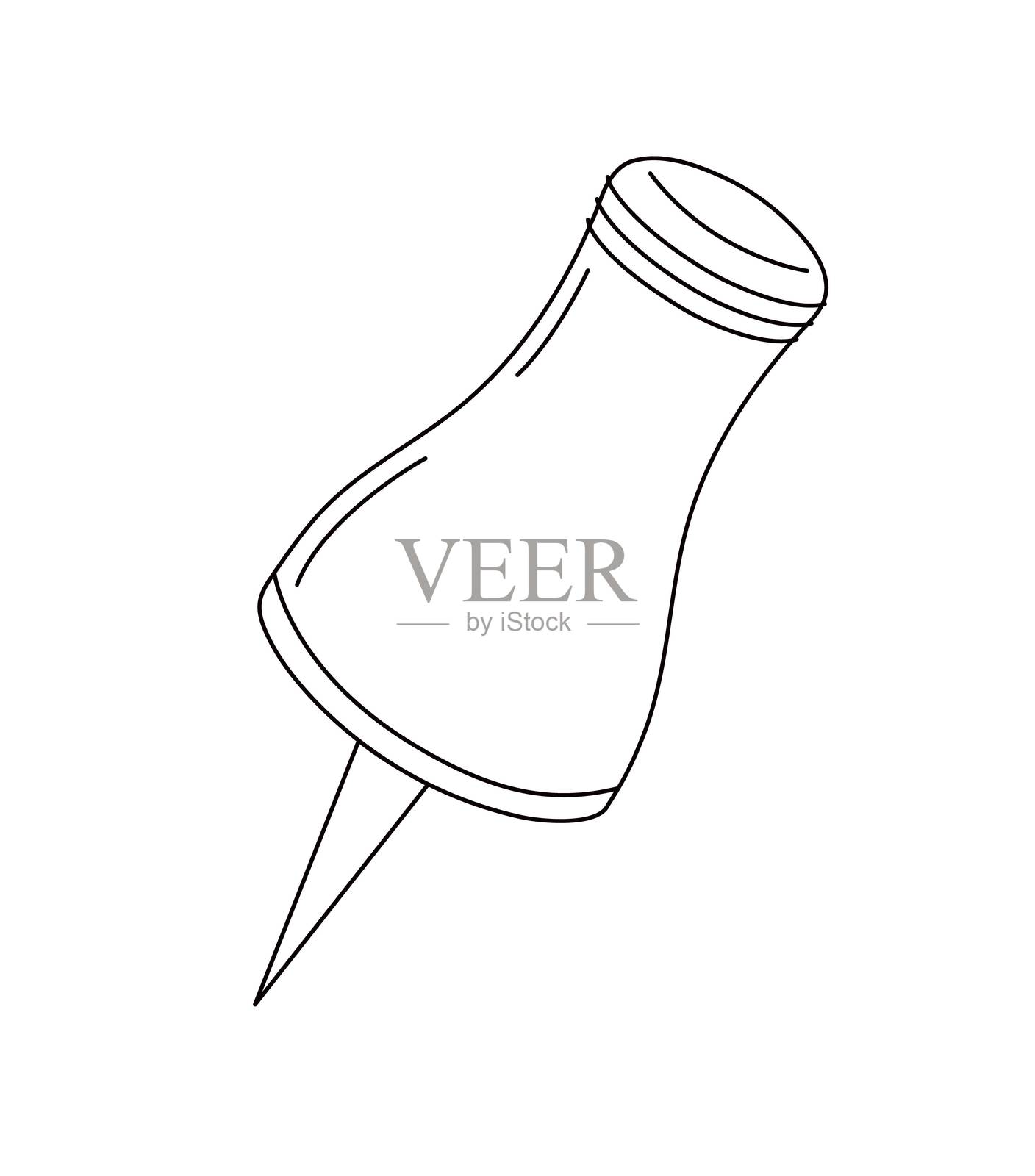 手绘图钉轮廓插图,推钉办公用品设计元素,文具剪贴画插画图片素材