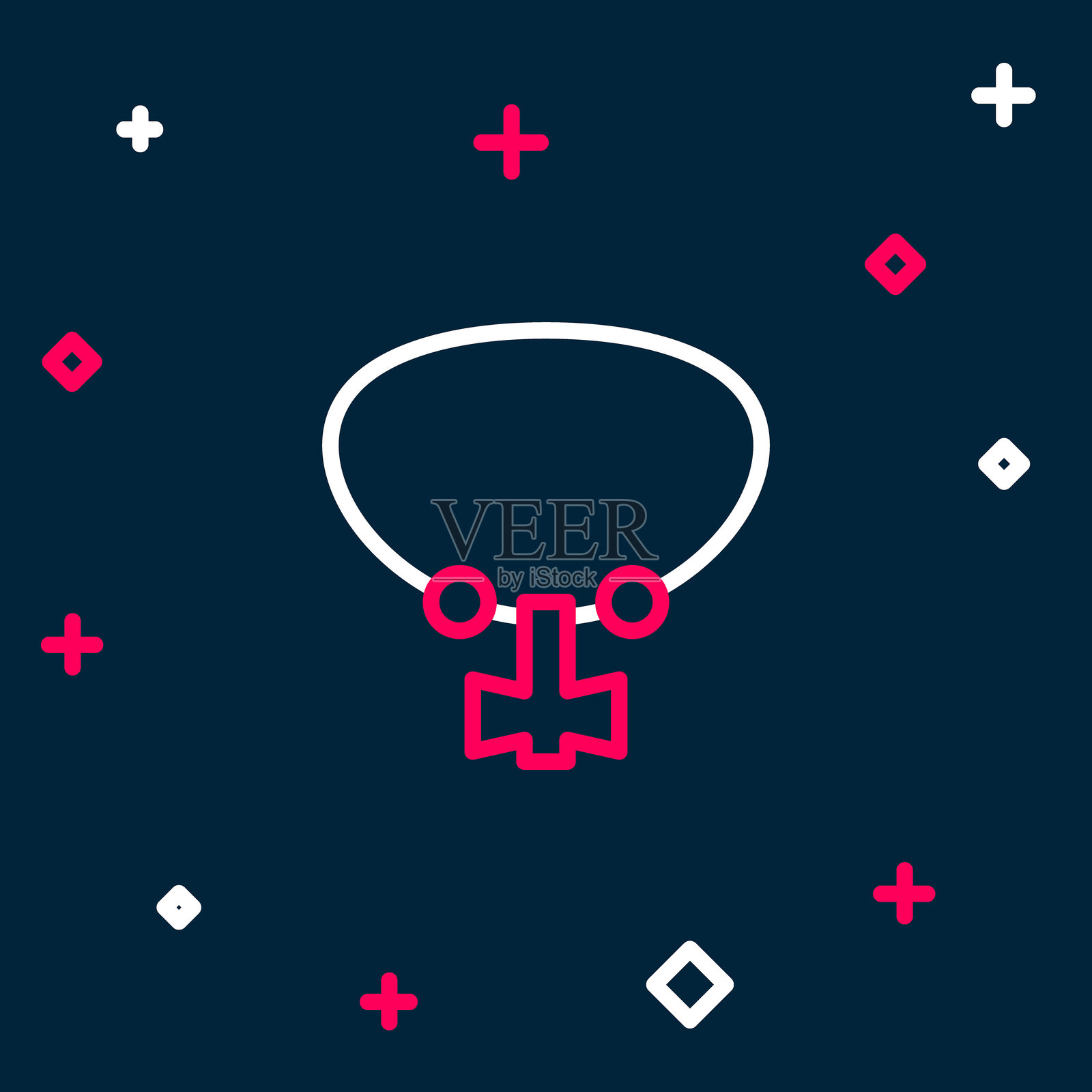 中世纪链锤球图标,背景为蓝色。带刺的中世纪武器或链锤。彩色轮廓概念。矢量图。插画图片素材