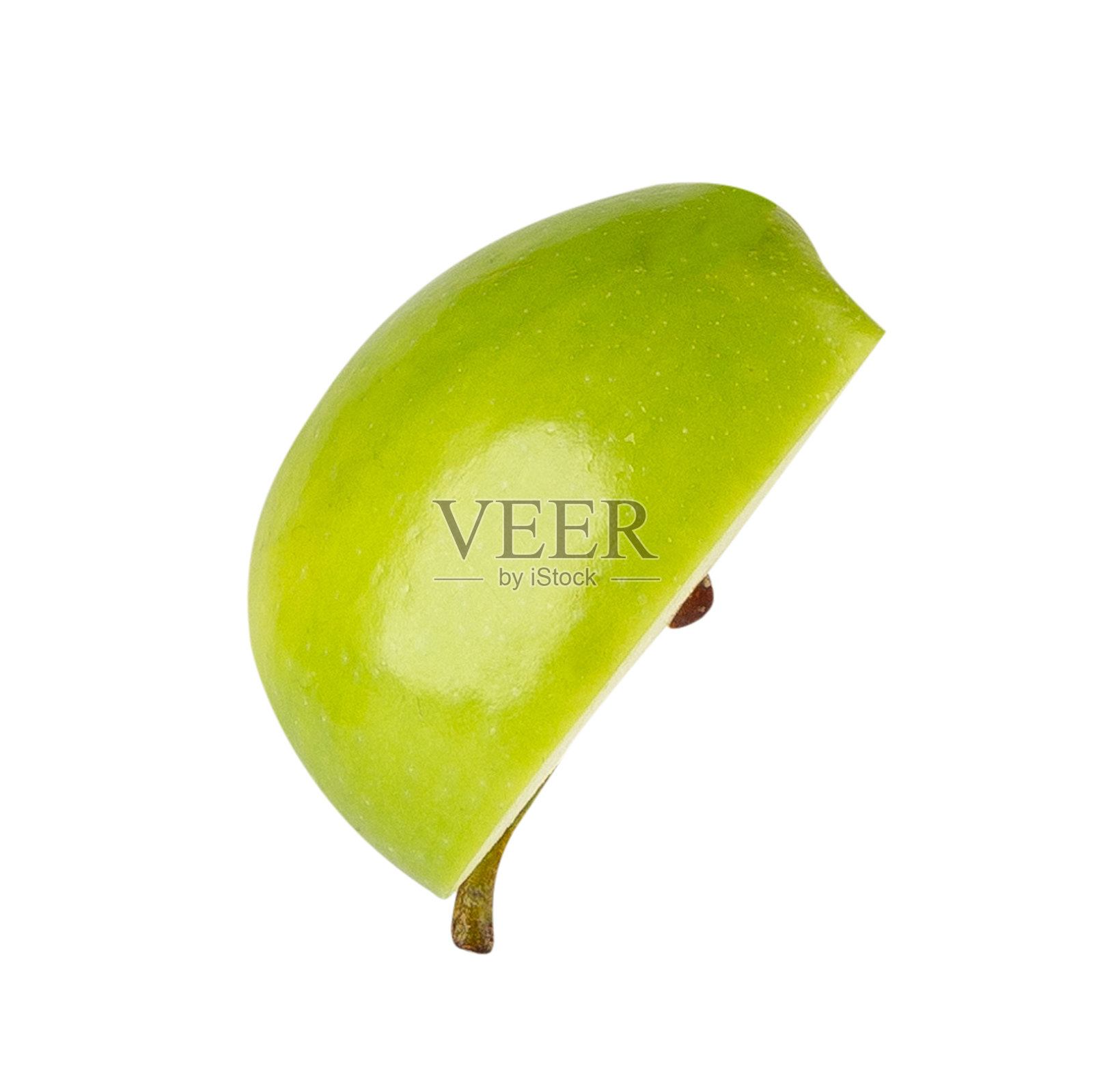 绿色苹果片在白色背景上,带有剪切路径,景深完整照片摄影图片