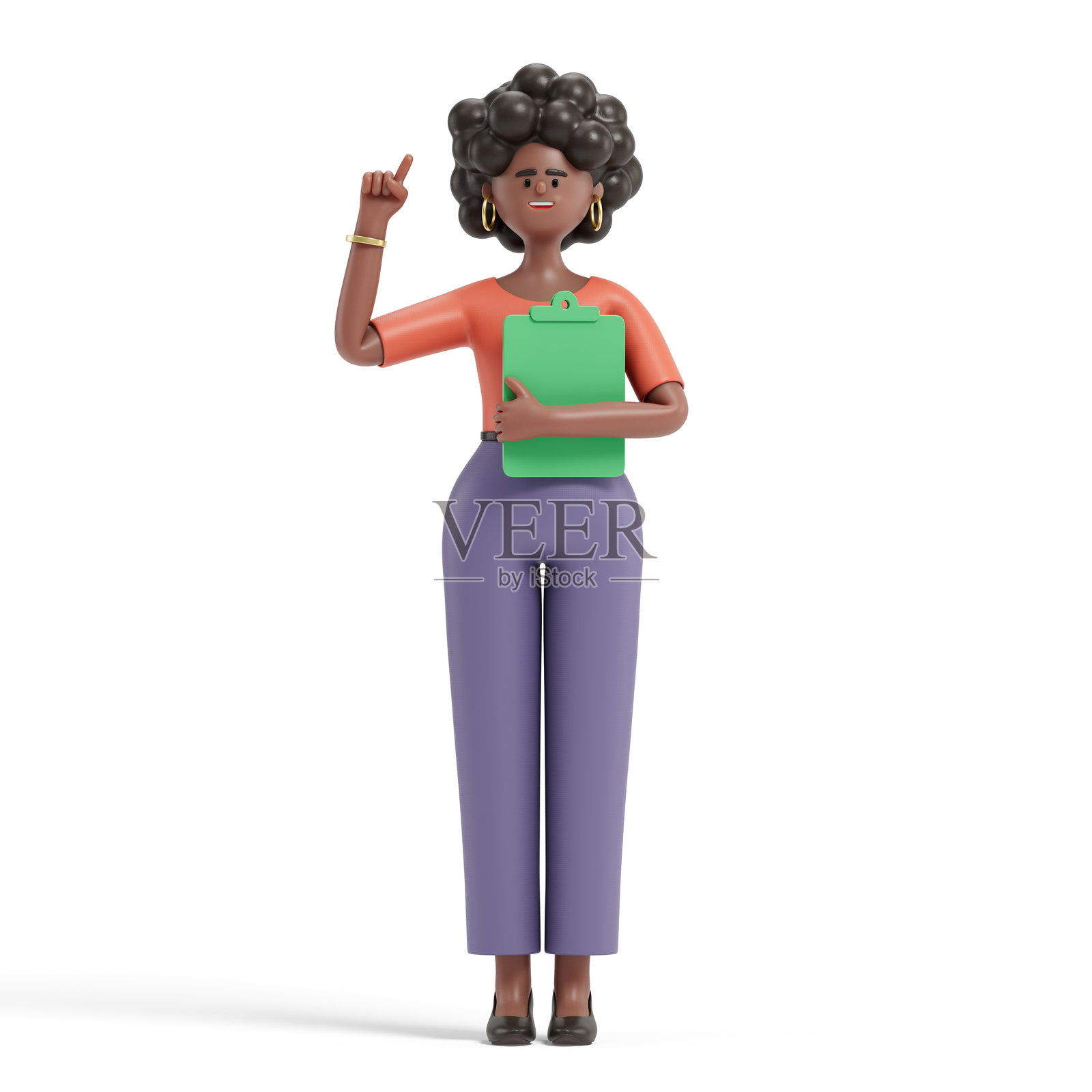 手持绿色文件夹的女性,向上指。照片摄影图片