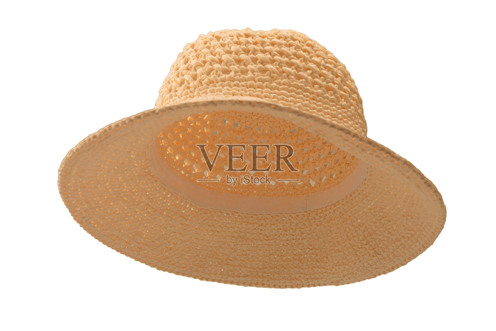 白色背景上的草编夏季帽子。照片摄影图片