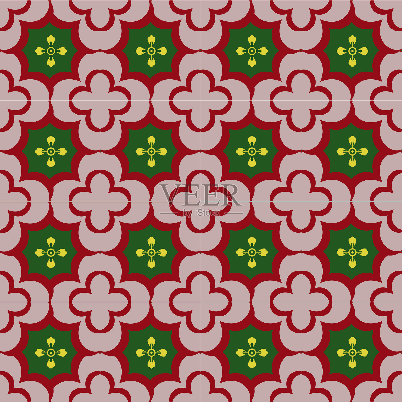 无缝圣诞图案,特色复古绿色圣诞树插画图片素材