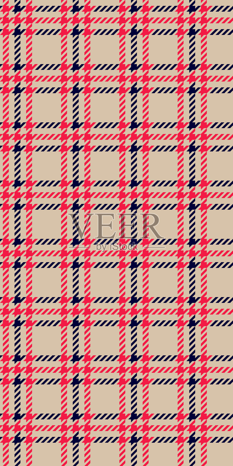 无缝矢量图案,米色背景配红色海军格子,格纹设计纹理,适用于秋冬圣诞时尚面料包装工艺,传统苏格兰风格灵感。插画图片素材