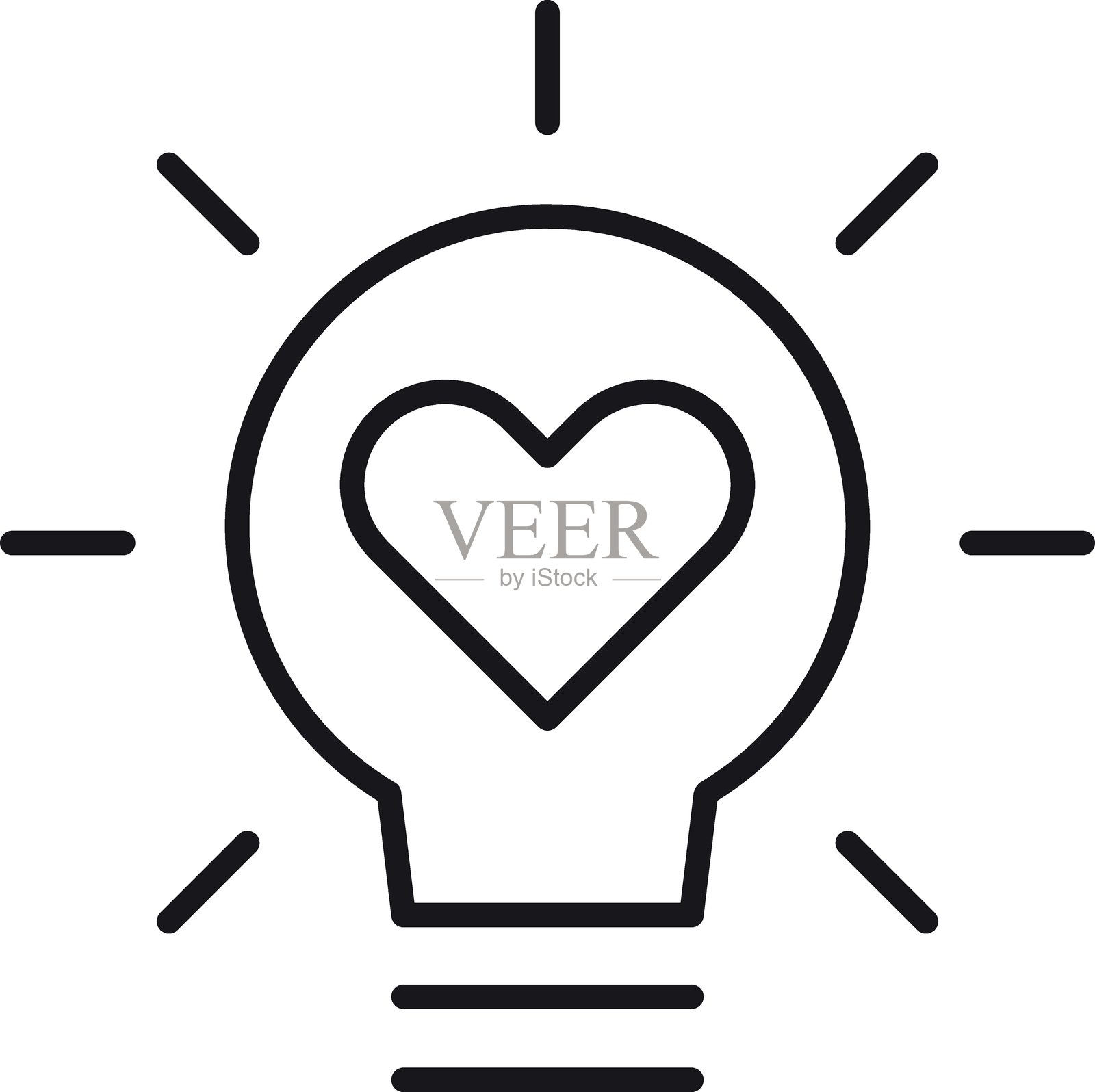 灯泡图标,心形象征着爱与创造力,采用细线风格。插画图片素材