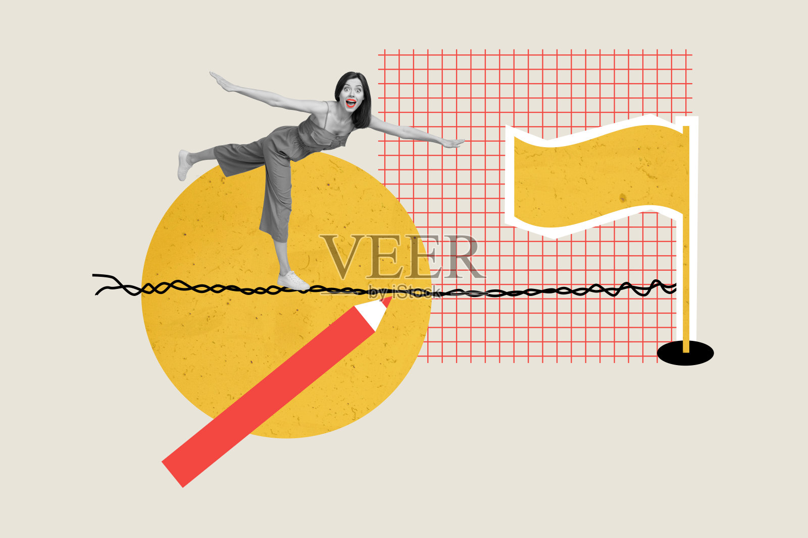 搞笑女性作家完成故事的拼贴画,带有奇异、不同寻常的幻想元素。照片摄影图片