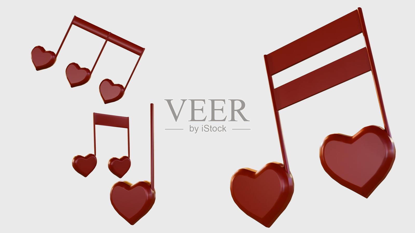 一组红色音符组成的心形。照片摄影图片