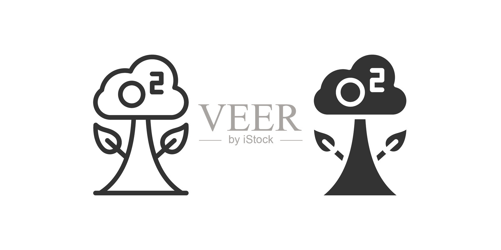 氧气图标集,展示空气质量和自然的重要性。插画图片素材