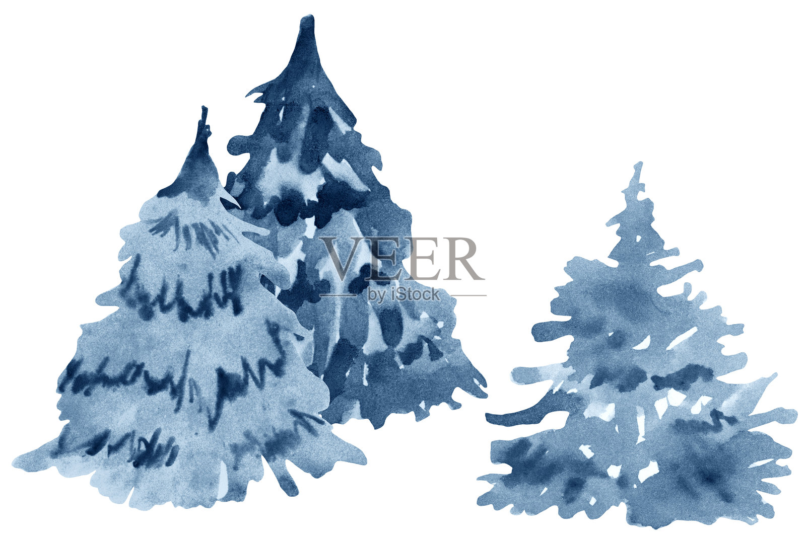 蓝色水彩圣诞树插画图片素材