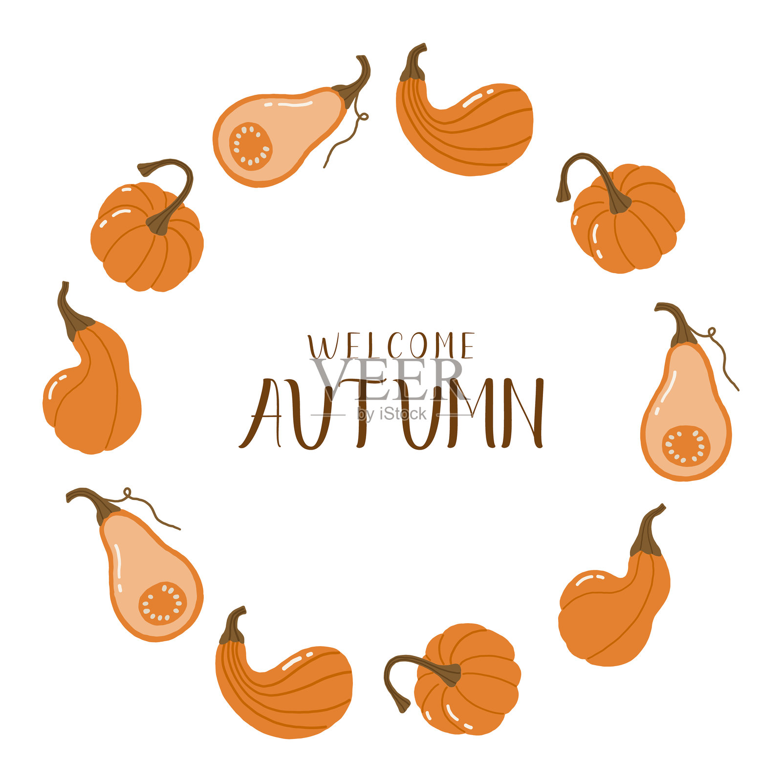 秋季圆形框架,秋季舒适,海报、横幅、贺卡、贴纸设计插画图片素材