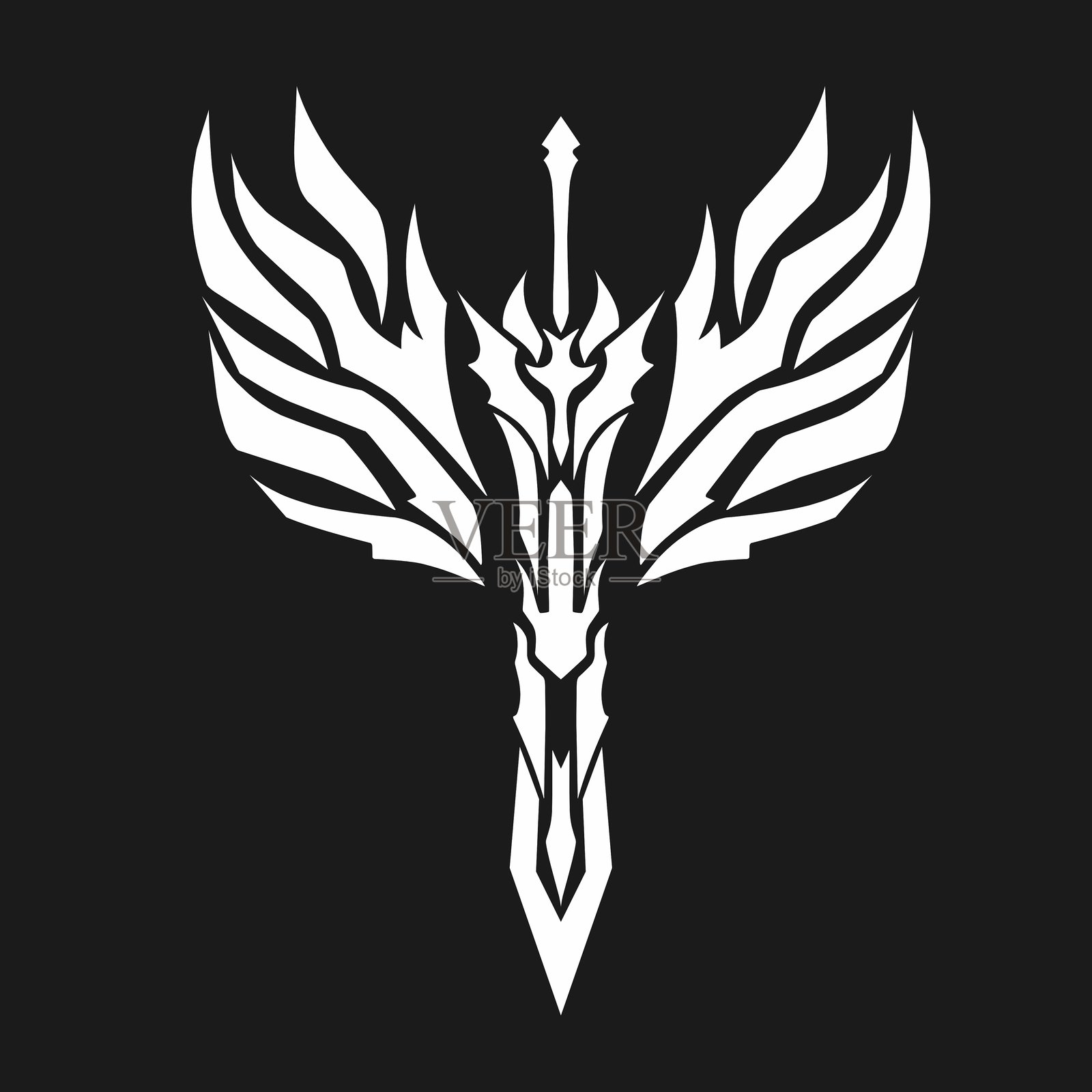 部落艺术设计的剑与翅膀纹身插画图片素材