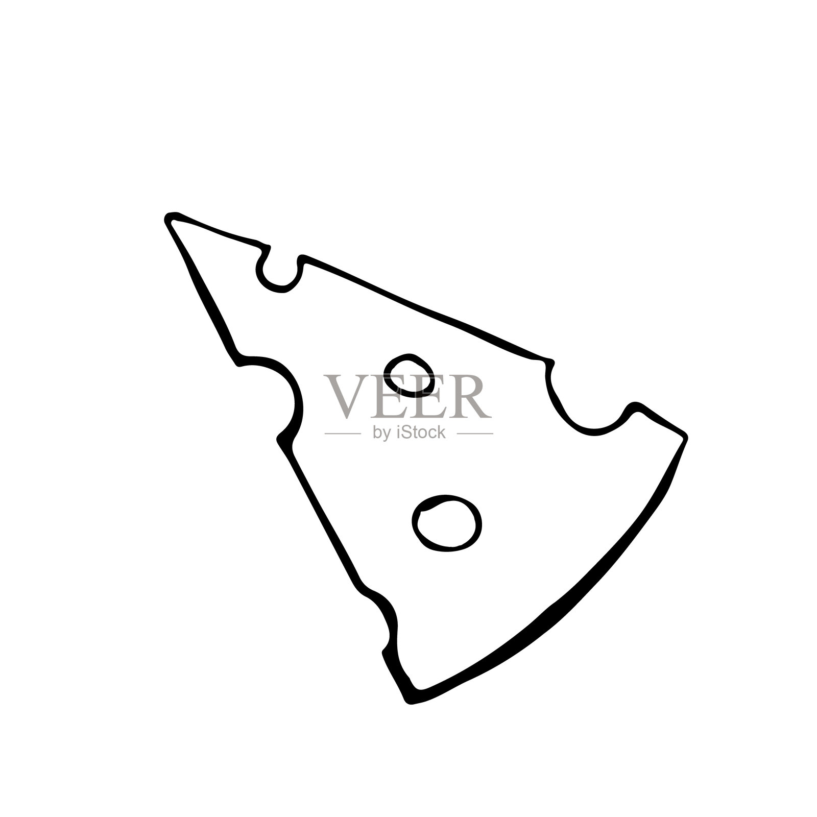 一块奶酪。矢量图形,涂鸦风格,黑白手绘插图。白色背景上的孤立图像。适用于包装和标签,横幅和海报,餐厅和酒吧菜单。插画图片素材