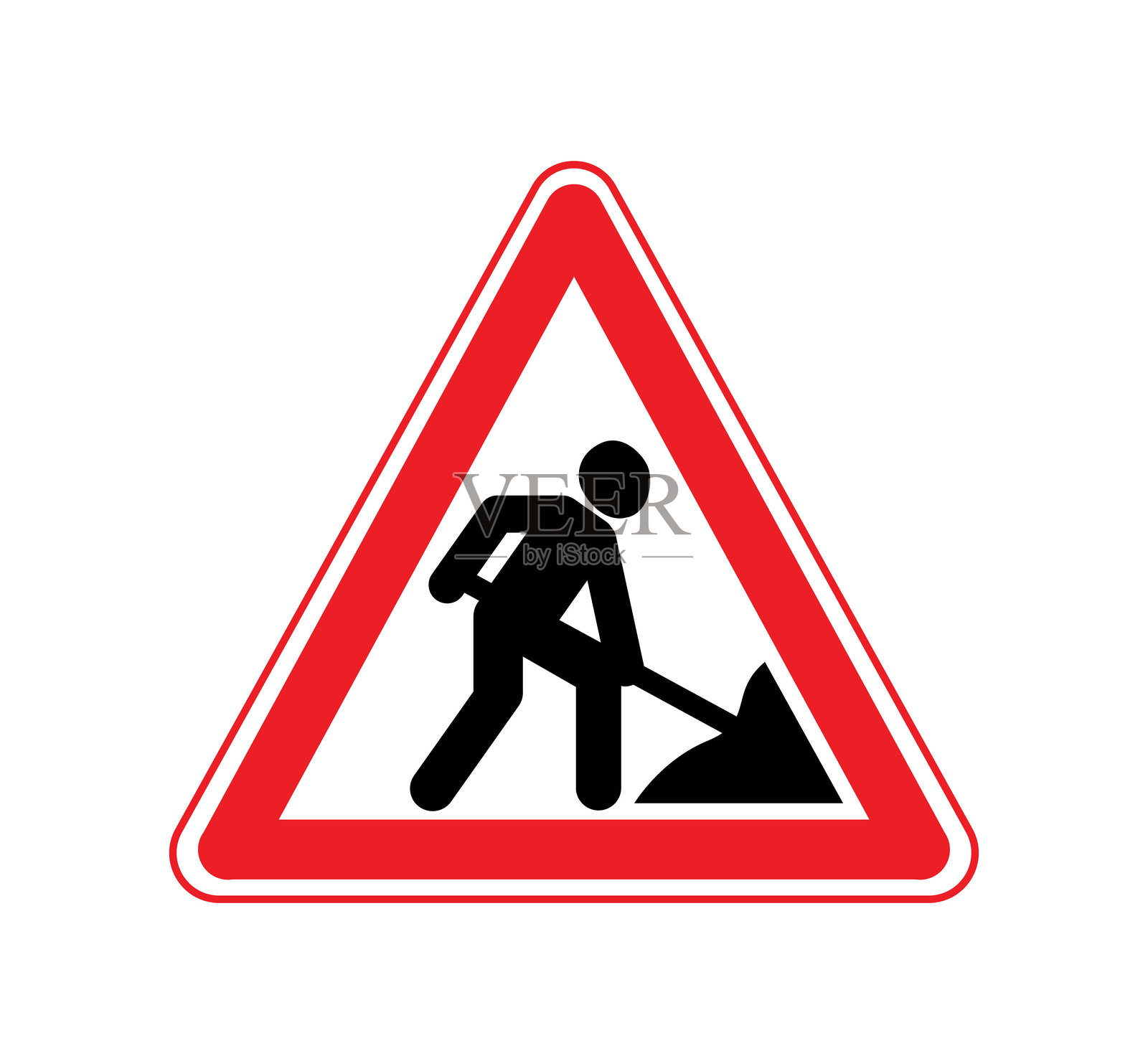 施工路标,正在施工。警告红色路标,三角形,红色边框,工人图案。矢量插图。插画图片素材
