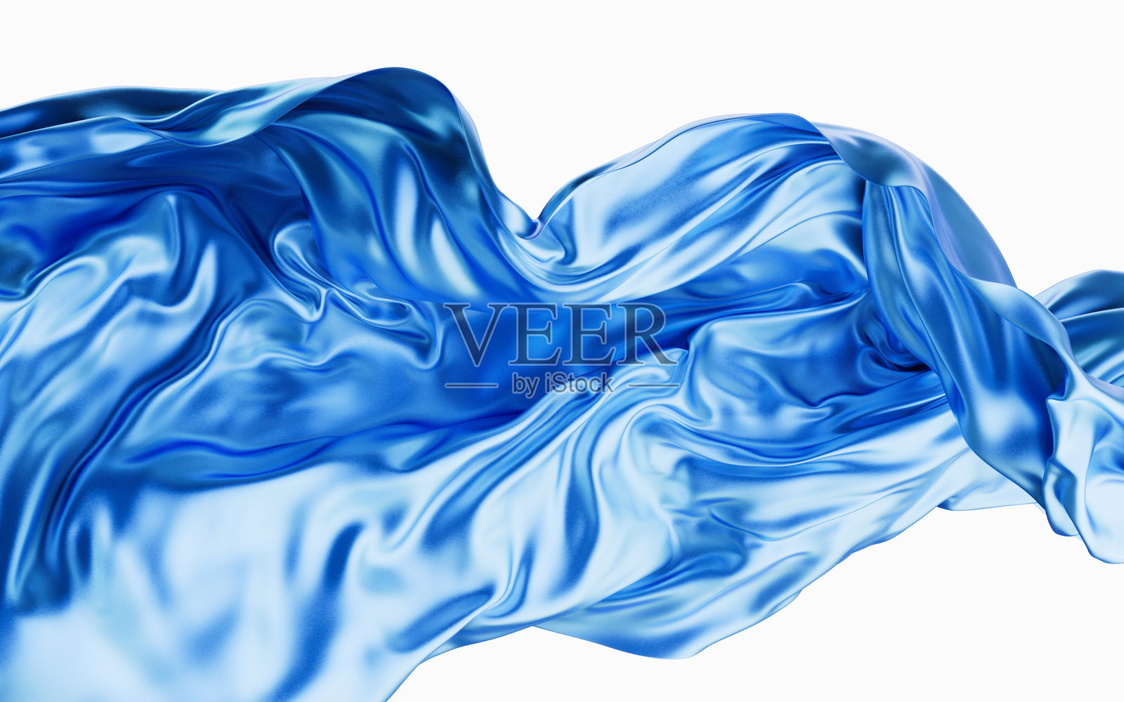 流动的蓝色波浪布料背景,3D 渲染。照片摄影图片