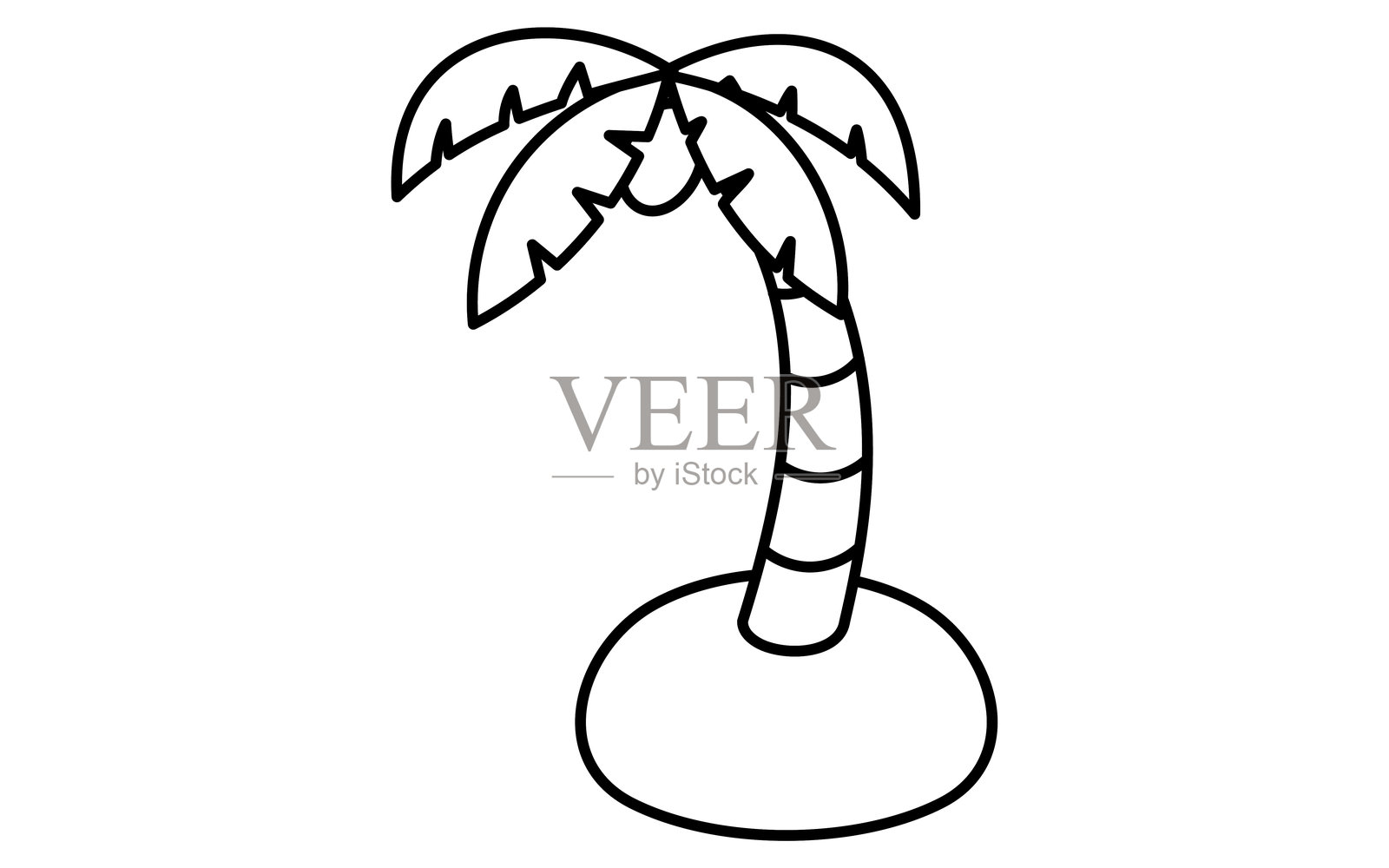 等距线条插图,描绘一棵棕榈树,简单的夏季热带度假图标,黑白色调插画图片素材